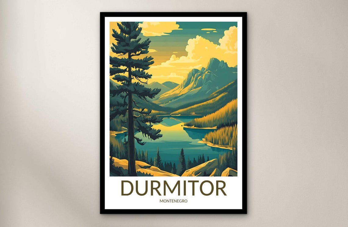 Durmitor Montenegro Golden Mountain Lake Sunset Travel Poster
