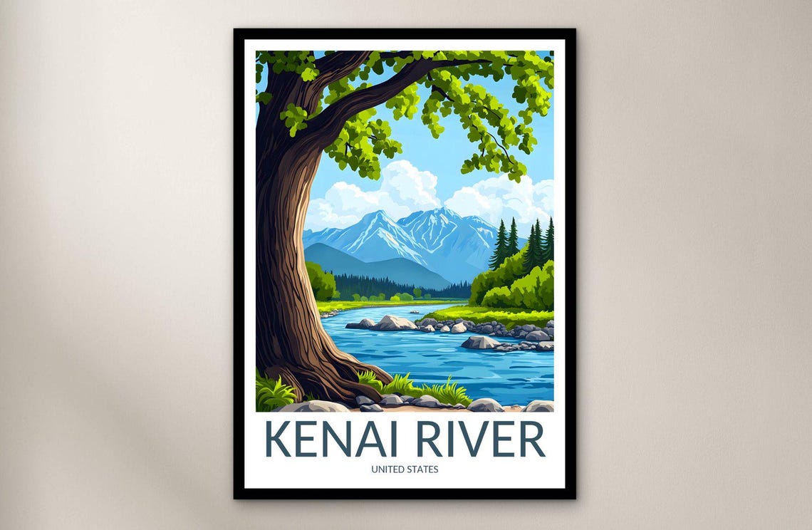 Kenai River Alaska Tree Lined Mountain Stream Scenic Travel Poster