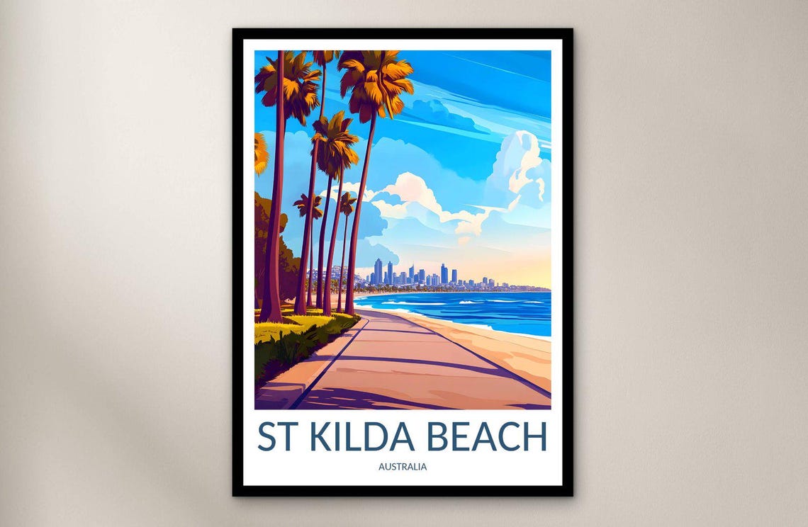St Kilda Beach Melbourne Skyline Palm Promenade Australia Poster