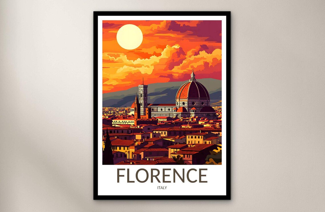 Florence Italy Duomo Cathedral Sunset Old City Travel Poster