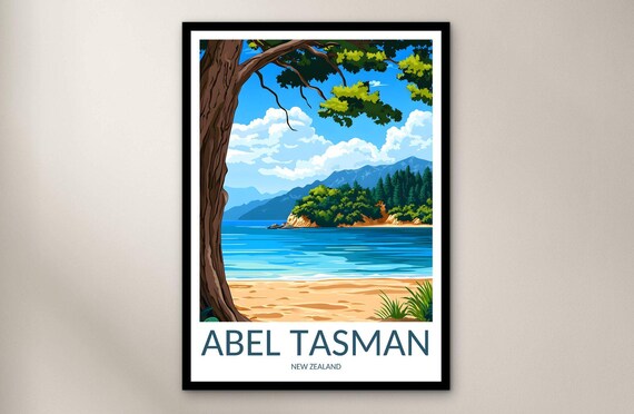 Abel Tasman New Zealand Golden Beach Bay Tree Shore Scenic Poster