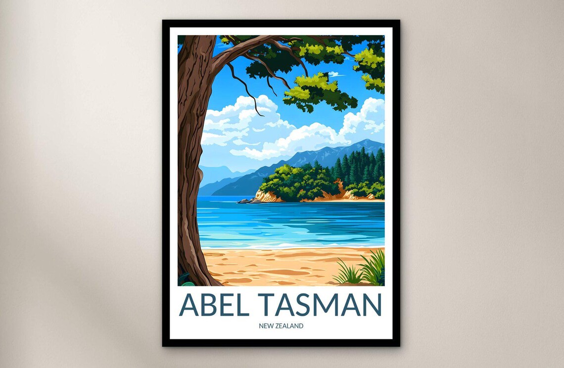 Abel Tasman New Zealand Golden Beach Bay Tree Shore Scenic Poster