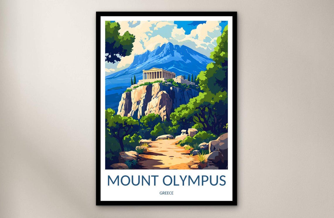 Mount Olympus Greece Mythic Ancient Temple Mountain Travel Poster