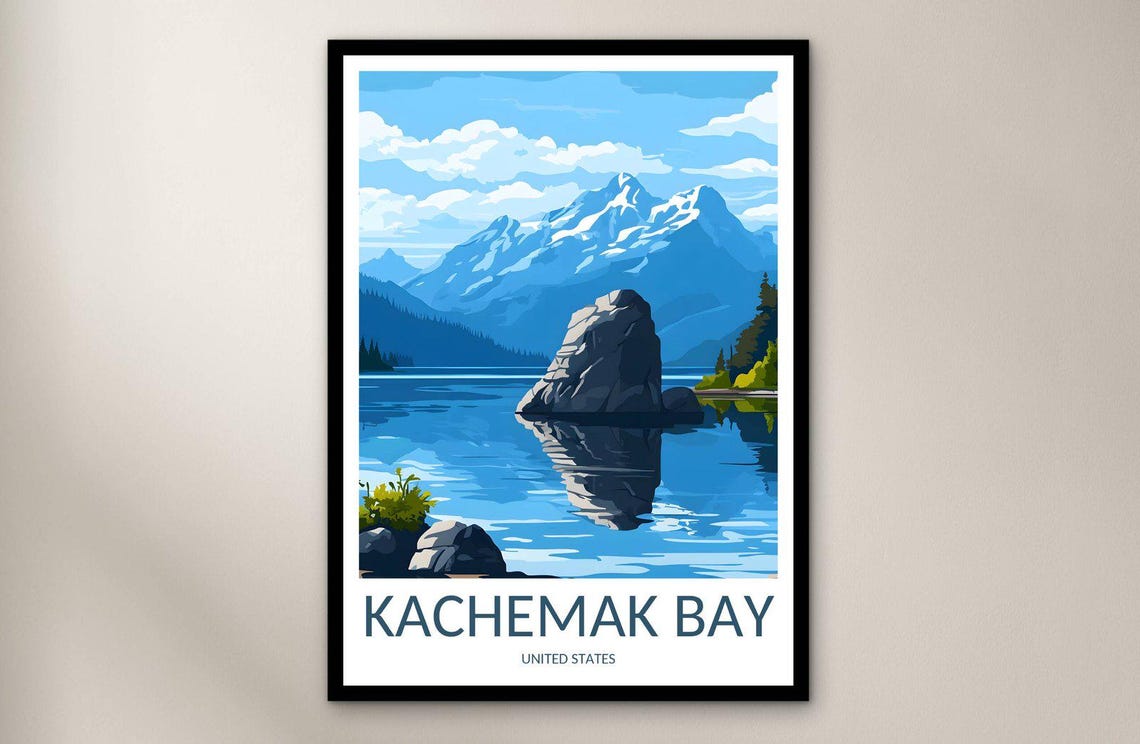 Kachemak Bay Alaska Lake Rock Formation Mountain View Travel Poster