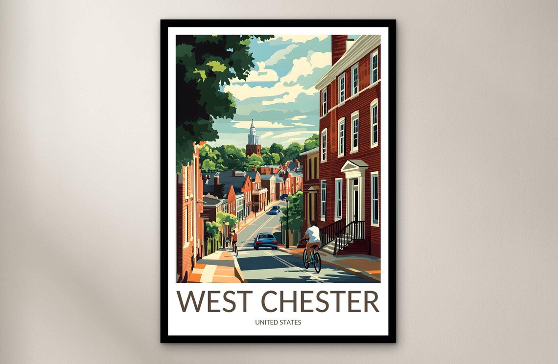 West Chester United States Historic Brick Street Travel Poster