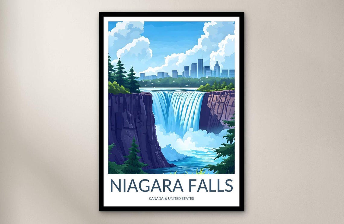 Niagara Falls Horseshoe Falls City Skyline Daytime Travel Poster