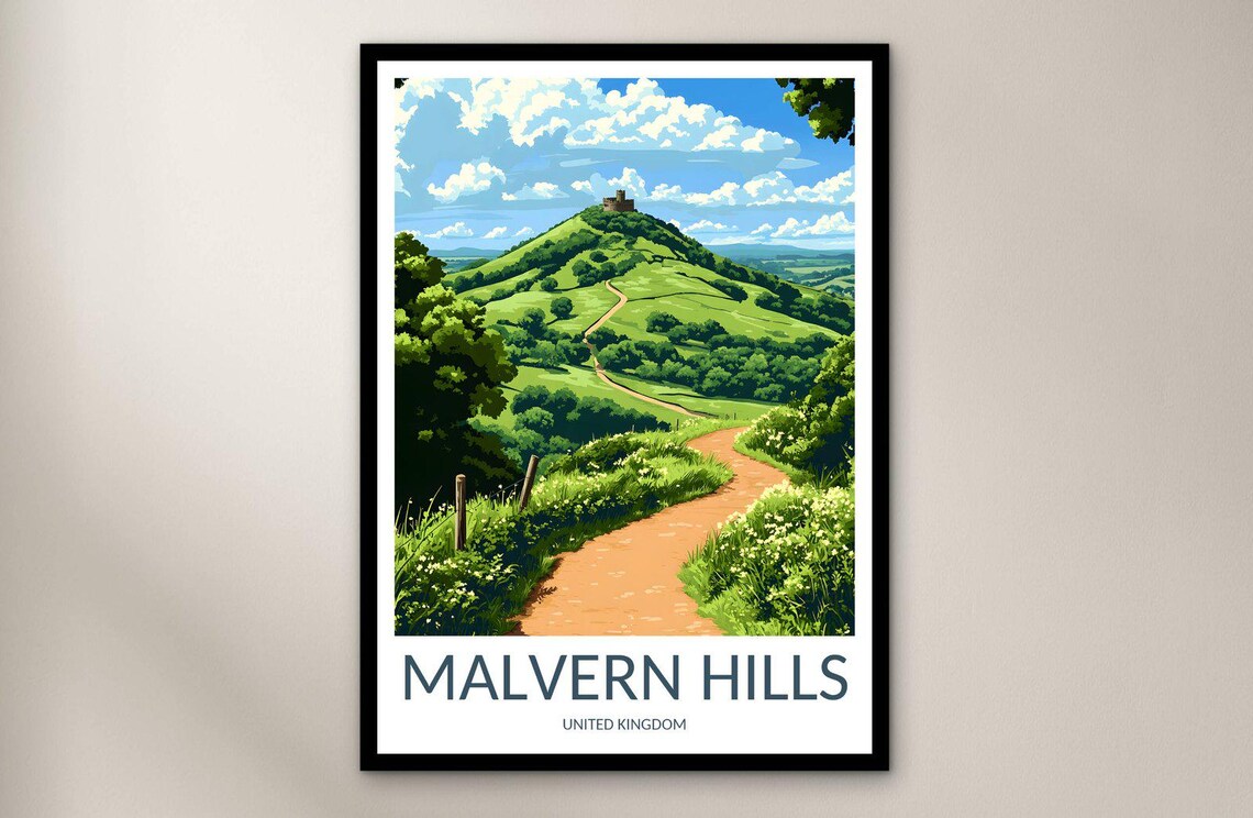 Malvern Hills United Kingdom Green Rolling Hills Path Travel Poster