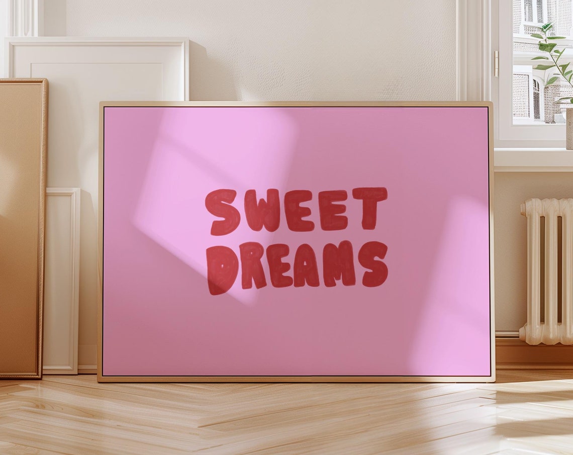 Sweet Dreams Pink Bubble Letter Nursery Bedroom Quote Poster