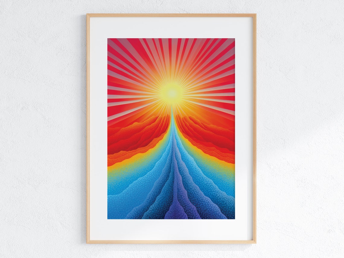 Psychedelic Blazing Sunrise Over Rainbow River Pop Art Poster