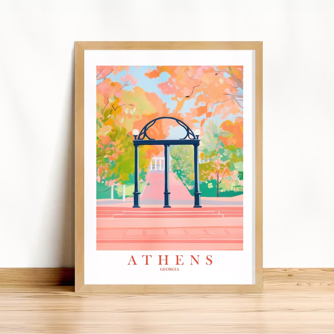 Athens GA Travel Poster, Retro Trendy Landscape