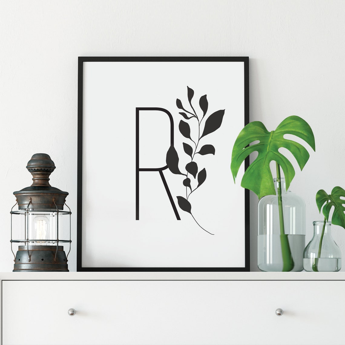 Letter R Botanical Branch Oversized Monogram Minimalist Poster
