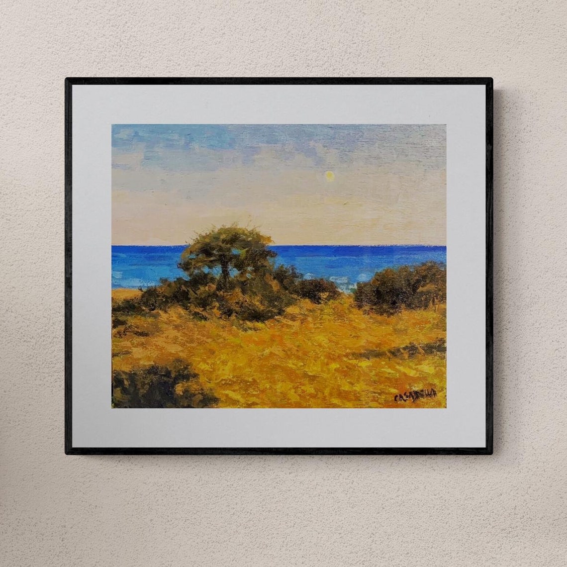 Coastal Sunrise Golden Field Ocean View Warm Morning Travel Poster