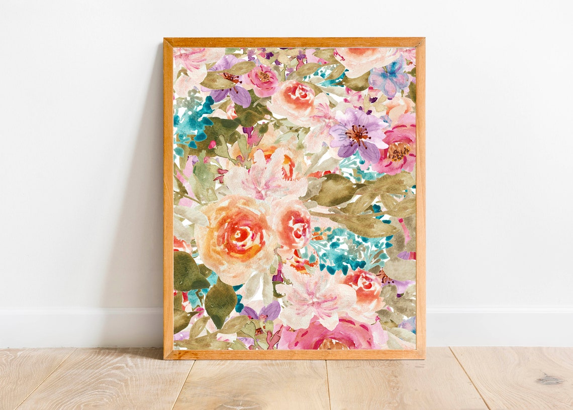Spring Floral Collage Watercolor Roses Peony Garden Art Poster - Image 4