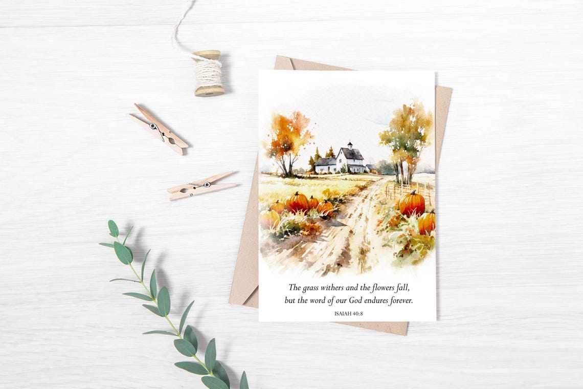 The Grass Withers Isaiah 40:8 Autumn Farm Scripture Wall Poster - Image 3