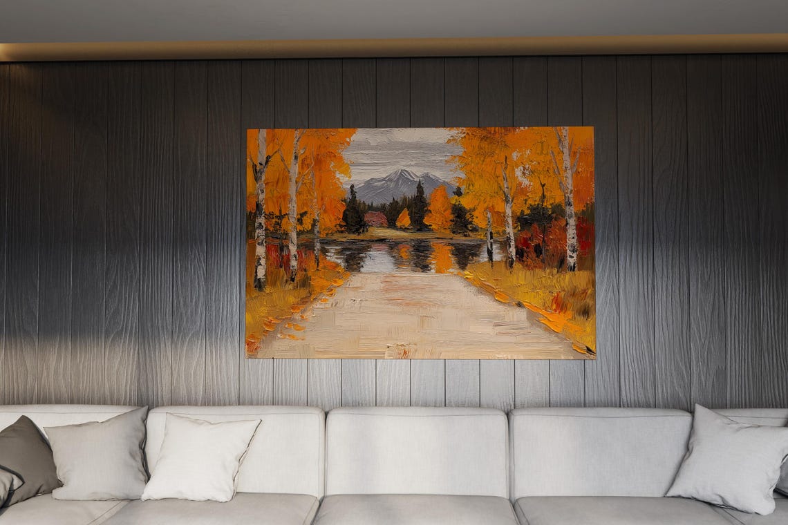 Autumn River Landscape Oil Painting Poster Golden Birch Trees Artwork - Image 5