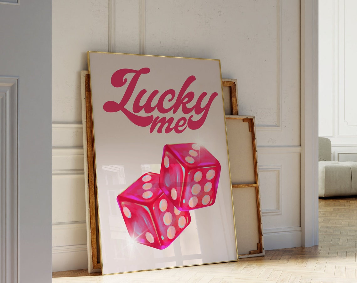 Lucky Me Magenta Script With Red Sparkling Dice Casino Quote Poster - Image 4