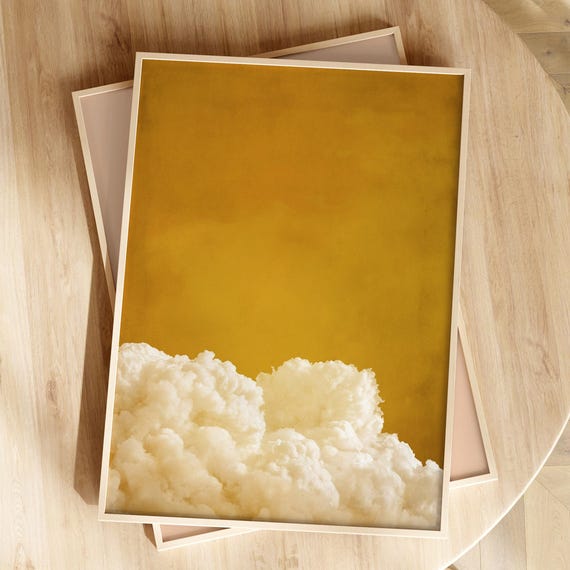 Mustard Yellow Cloud Wall Art Minimalist Vintage Abstract Print Maximalist Artwork Framed Or Unframed Poster