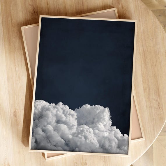 Navy Blue Cloud Wall Art Minimalist Vintage Moody Abstract Print Maximalist Artwork Framed Or Unframed Poster