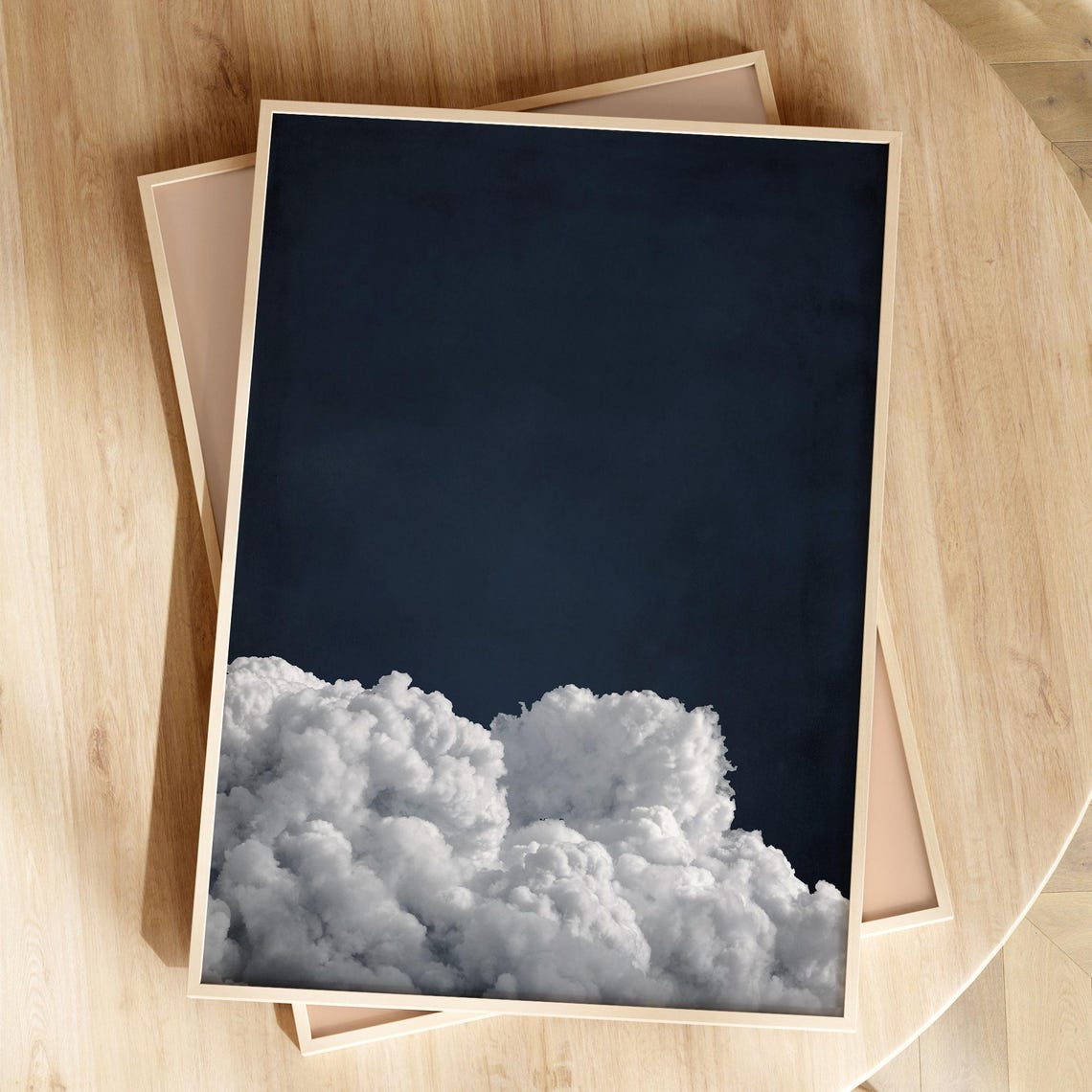 Navy Blue Cloud Minimalist Dramatic White Cumulus Sky Art Poster