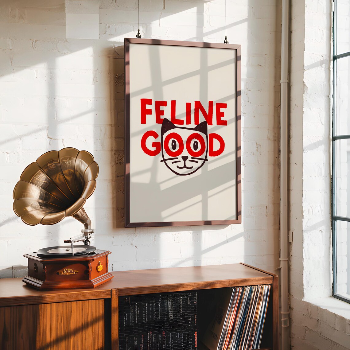 Feline Good Funny Cat Typography Red Bold Minimal Cat Lover Wall Art Poster - Image 4