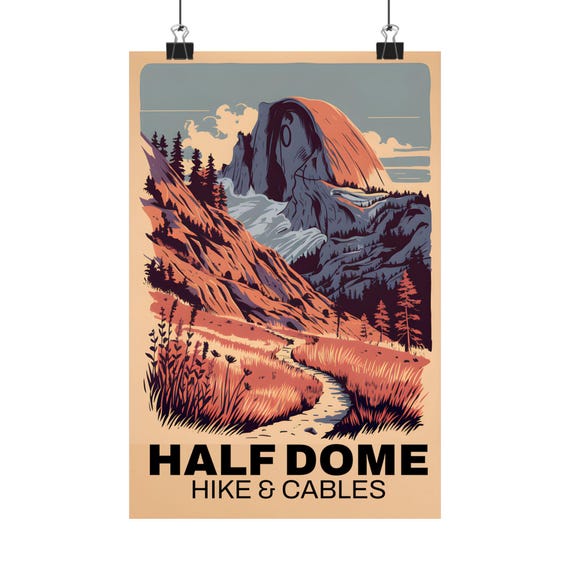Half Dome Trail Poster Art Vintage Hiking Decor Scenic Nature Wall Outdoor Adventure Gift For Travelers And Explorers