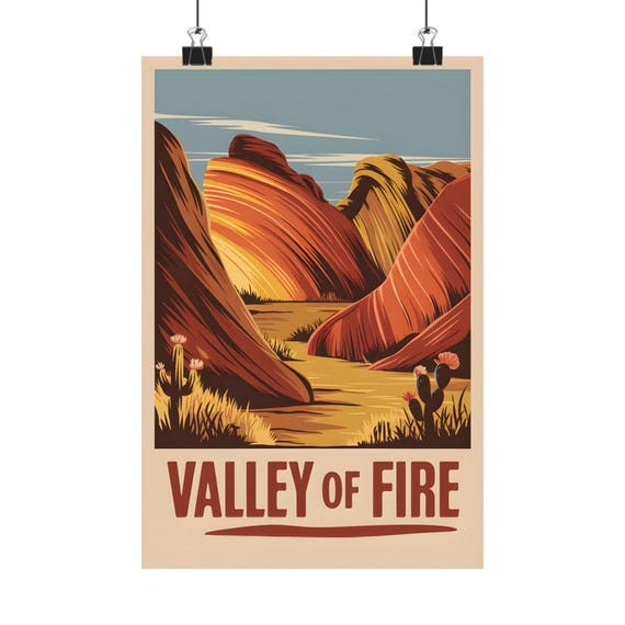 Valley Of Fire Art Print Desert Landscape Wall Decor Nature Illustration Home Hiking Gift For Adventurers