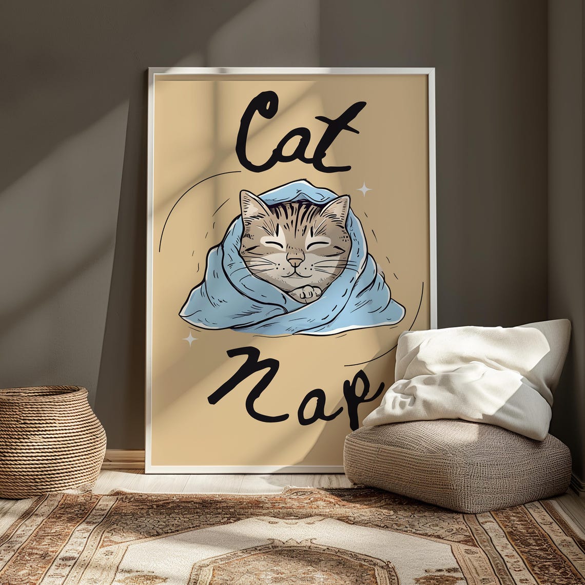 Cat Nap Cozy Sleeping Tabby Cat Blanket Bedroom Decor Poster