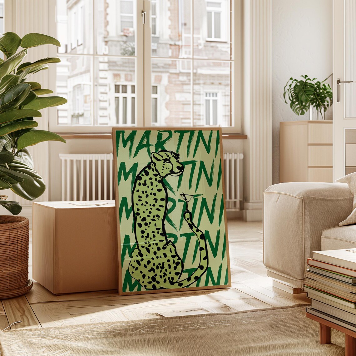 Martini Cheetah Maximalist Animal Decor Art Print