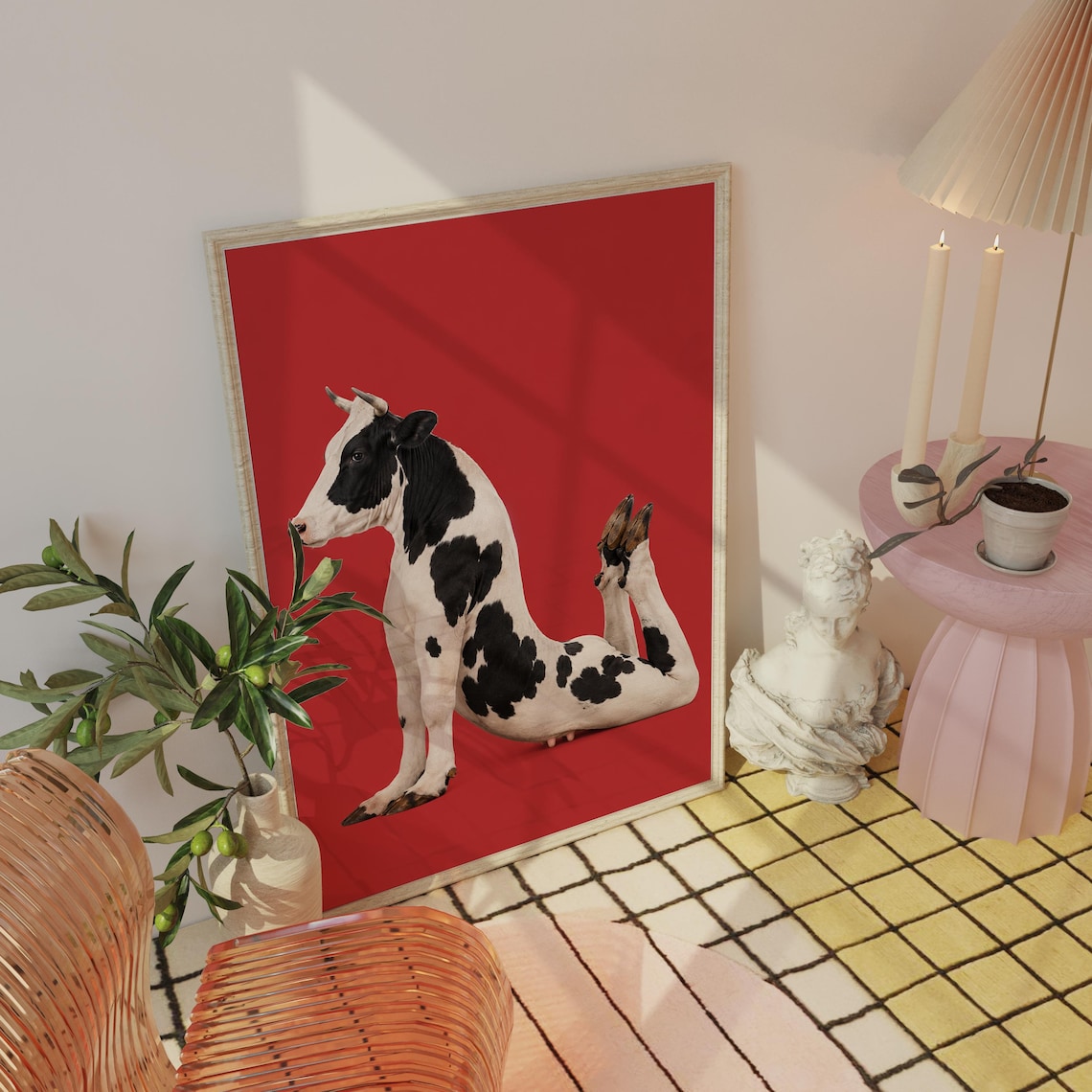 Funny Yoga Cow, Quirky Farm Animal Poster