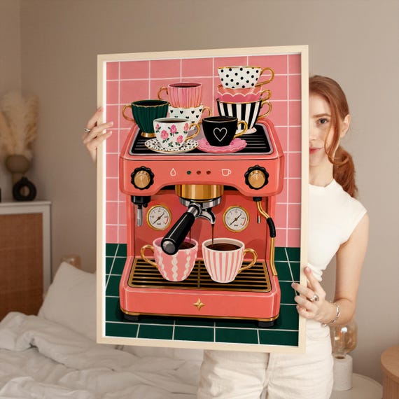 Pink Espresso Machine Wall Art Print