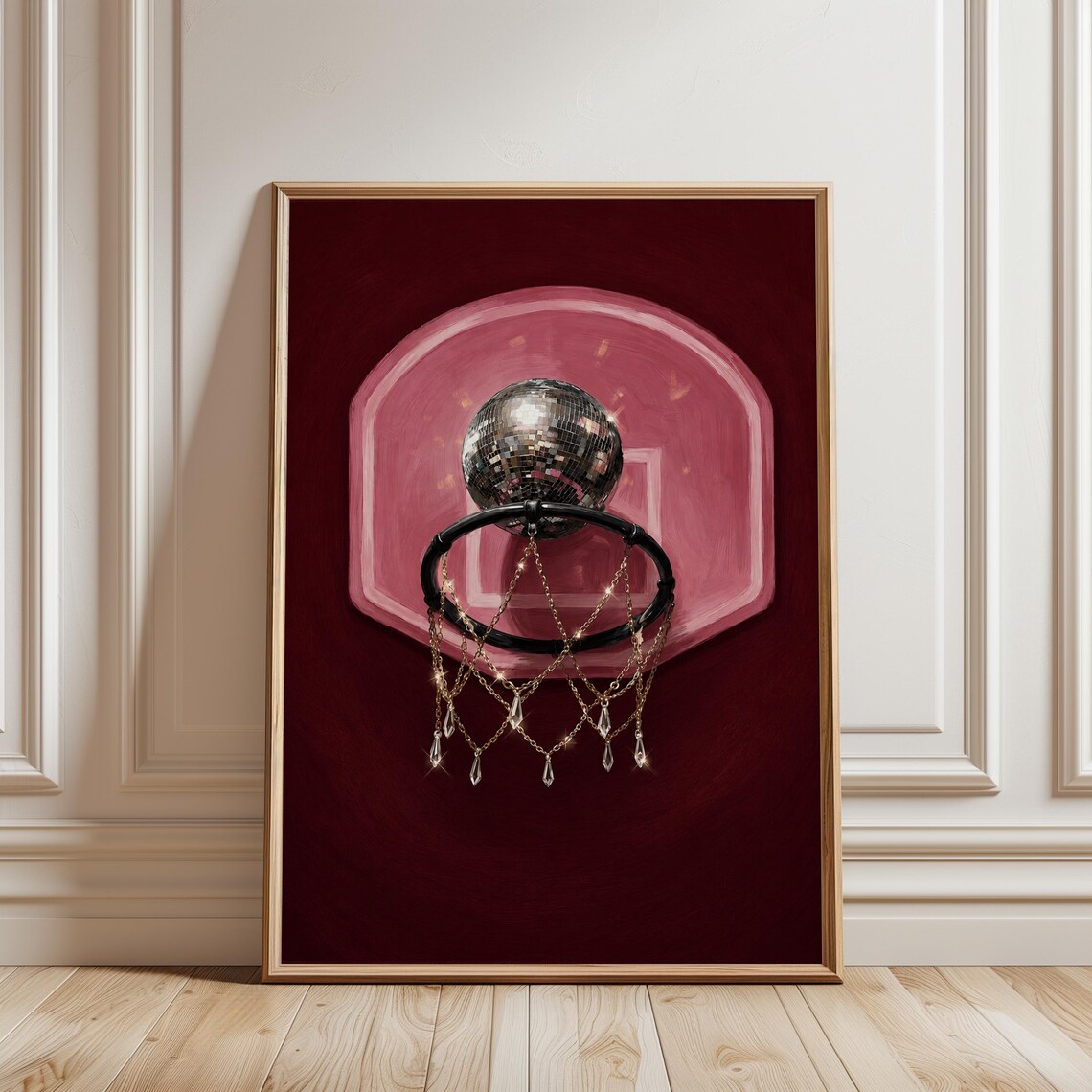 Disco Ball Basketball, Pink Glam Sports Art Print