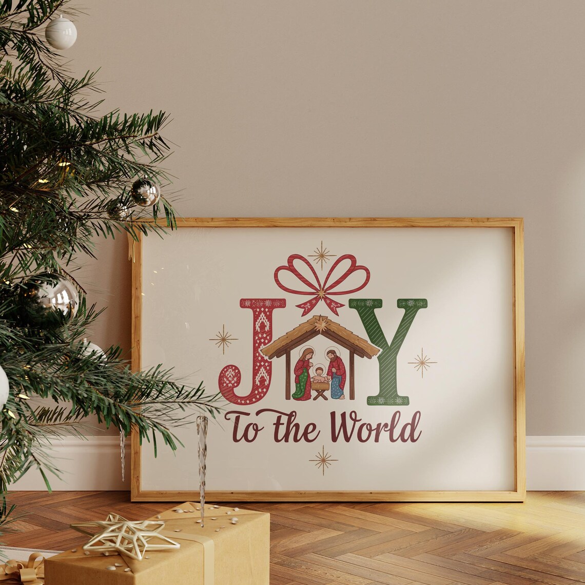 Joy To The World Nativity Scene Vintage Vertical Christmas Poster