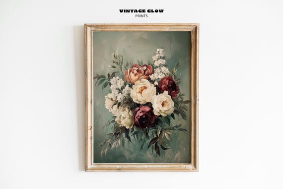 Antique Style Floral Art Print, Vintage Cottage Decor