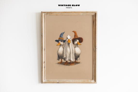 Vintage Halloween Geese Wall Art Witch And Pumpkin Sketch Rustic Farmhouse Fall Decor Nursery V499