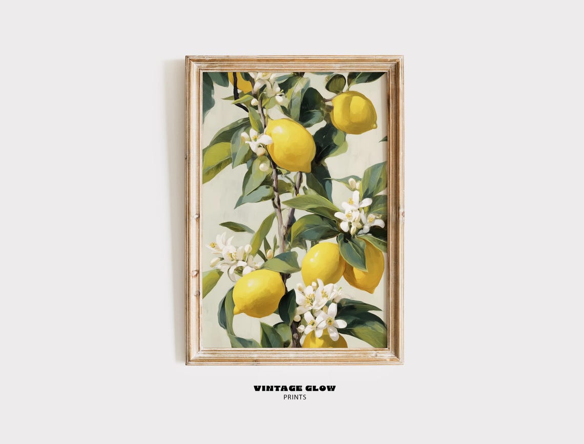 Lemon Branch Blossoms Vintage Botanical Oil Painting Art Poster