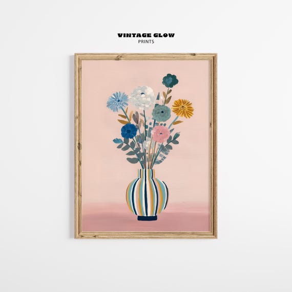 Modern Floral Vase Print Colorful Botanical Wall Art Abstract Flower Bouquet Painting Still Life Home Decor V315