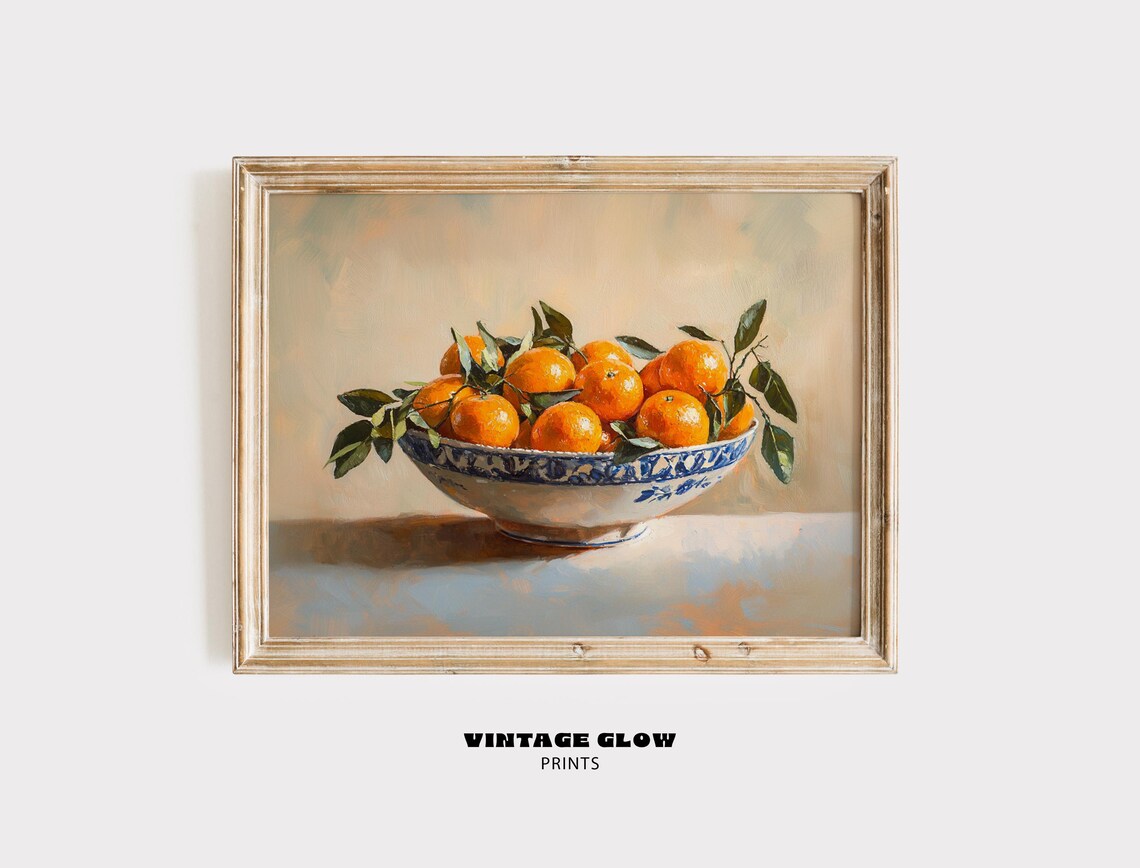 Oranges In A Bowl Vintage Kitchen Art Print