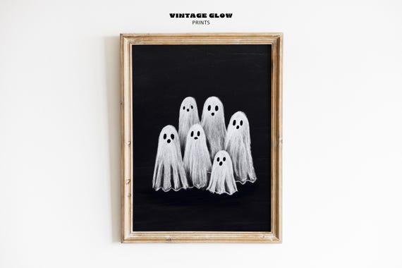 Vintage Ghosts Halloween Print Black White Wall Art Modern Farmhouse Spooky Decor V460