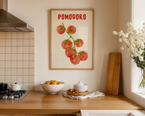 Retro Tomato Print Trendy Poster Kitchen Vegetable Art Decor Wall