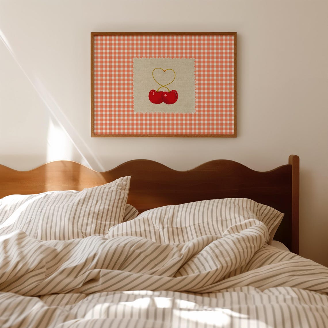 Cherry Patch Gingham Check Red Heart Stem Retro Kitchen Poster