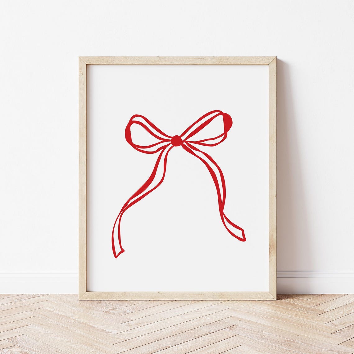 Red Ribbon Bow Hand Drawn Line Art Coquette Minimalist Style Poster - Image 3