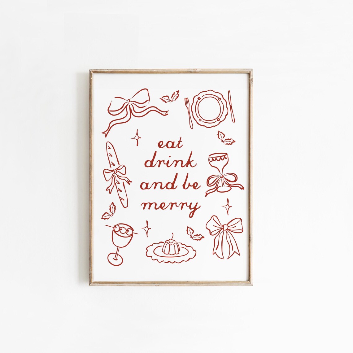 Eat Drink and Be Merry Red Line Art Holiday Doodle Party Wall Art - Image 4
