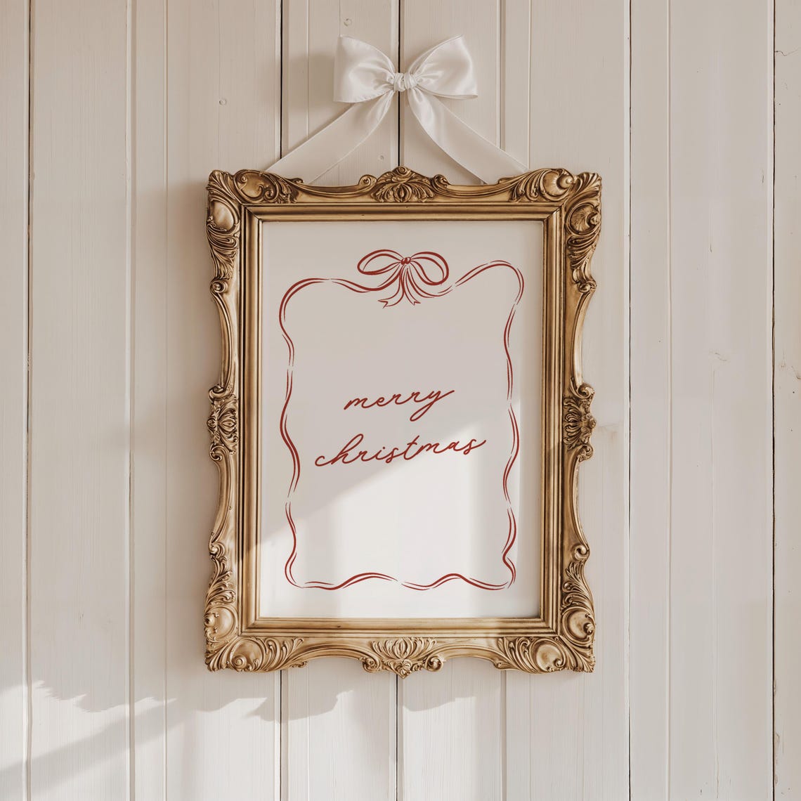 Merry Christmas Script Lettering with Red Ribbon Border Poster - Image 5