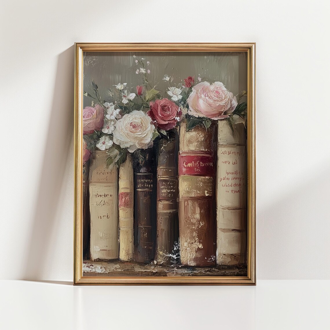 Vintage Books Roses Bouquet Oil Painting Romantic Decor Poster - Image 7