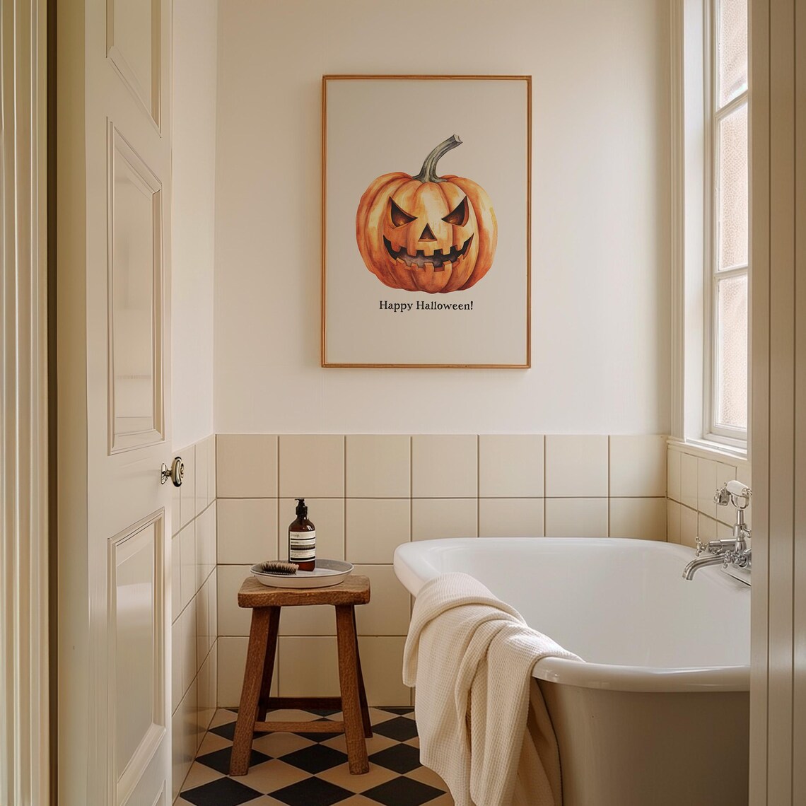 Happy Halloween Jack O Lantern Pumpkin Watercolor Art Poster - Image 4