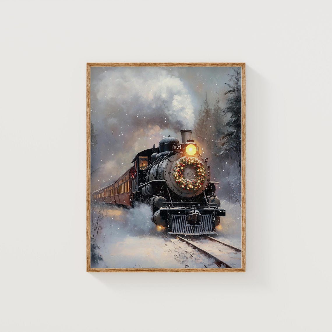 Vintage Steam Train with Christmas Wreath Snowy Winter Scene Poster - Image 4