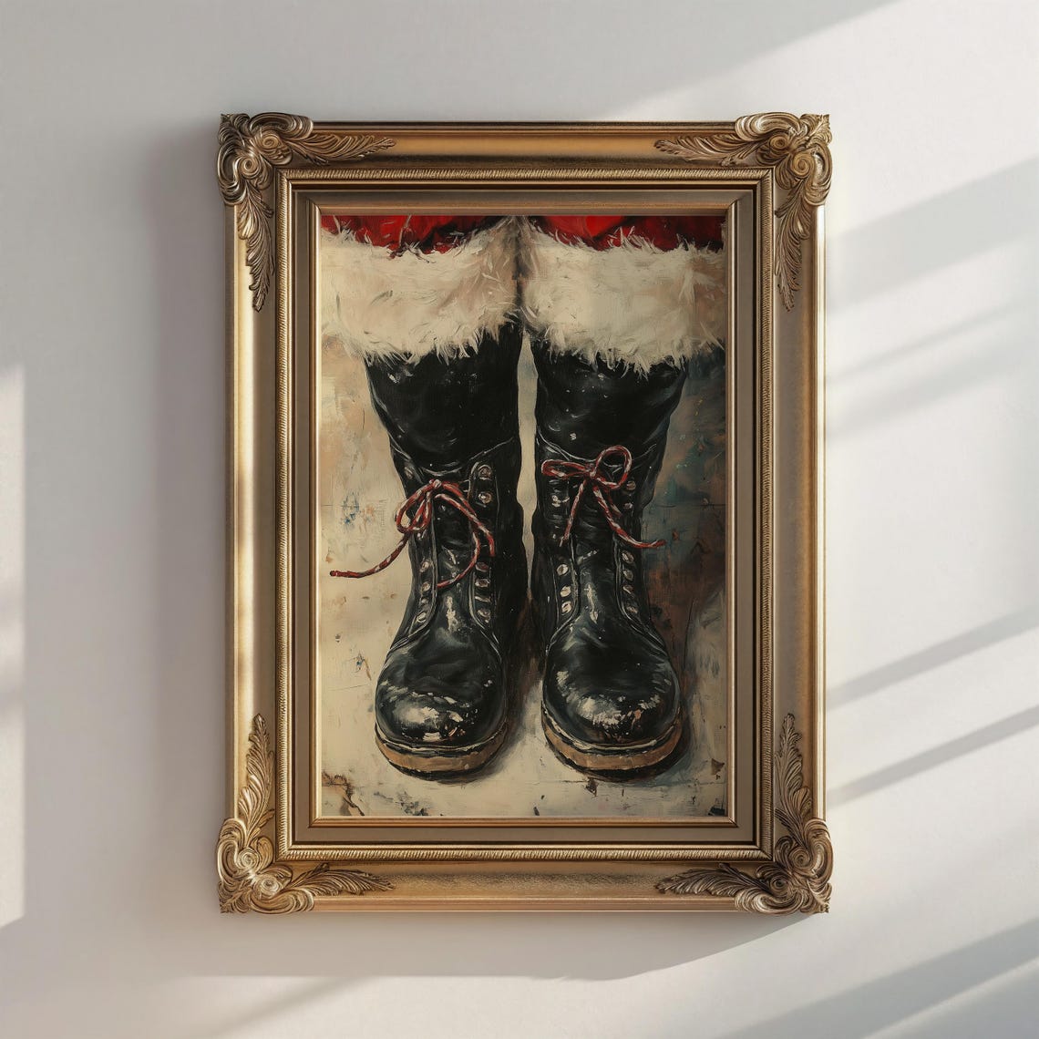 Santa Boots with Red Laces Rustic Christmas Vintage Style Poster - Image 3