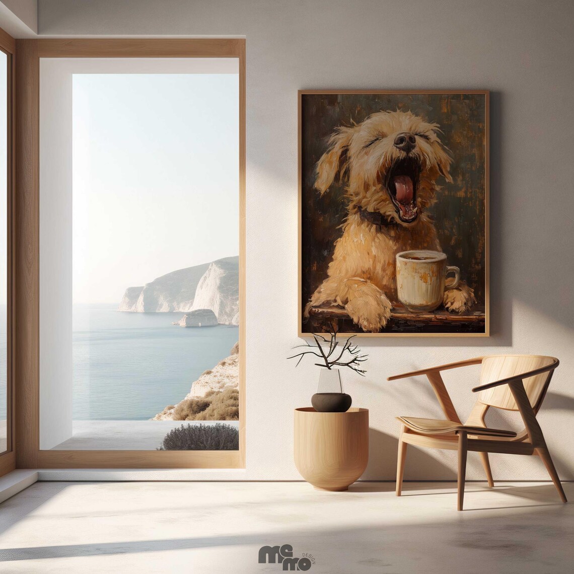 Yawning Coffee Dog Painting, Funny Pet Portrait - Image 2