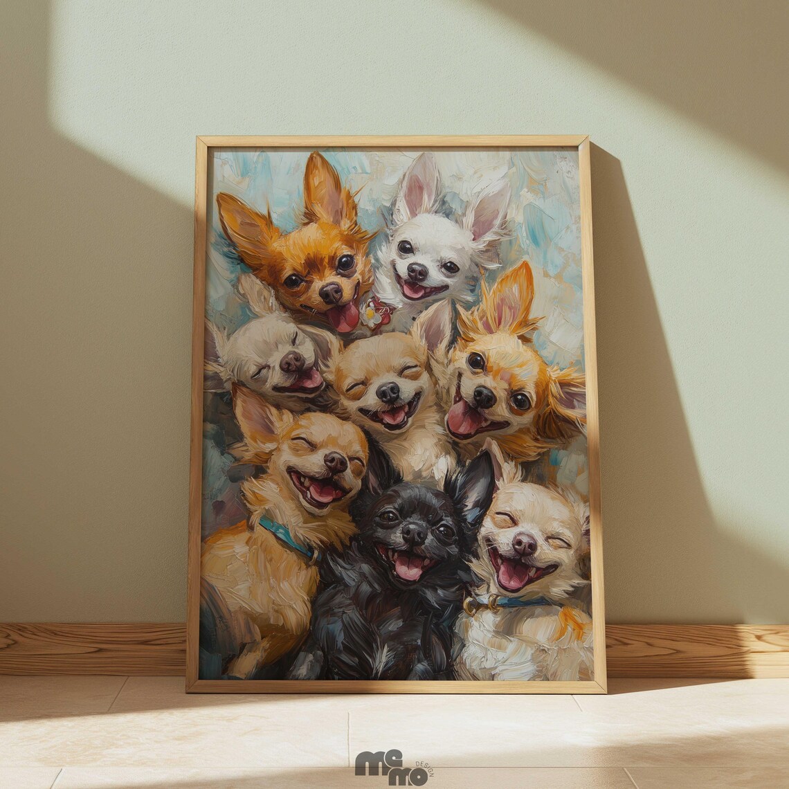 Happy Chihuahua Dog Wall Art Print Cute Smiling Pet Portrait Painting Playful Puppy Oil Style Decor Gift For Lover Home