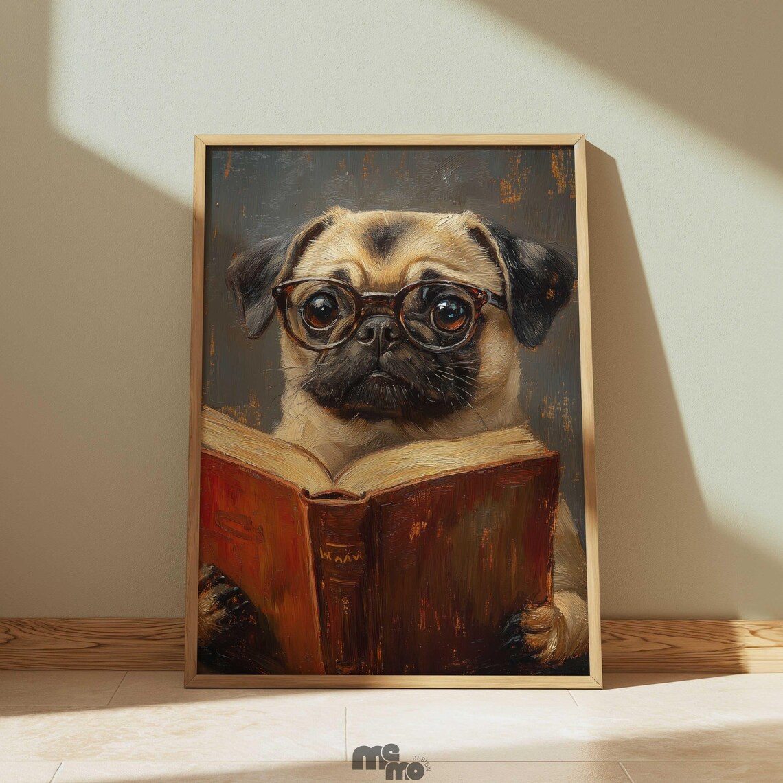 Pug Reading Book, Funny Pet Library Decor